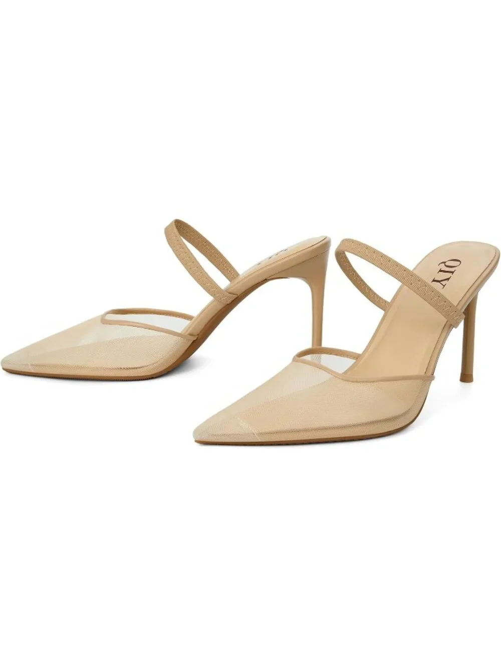 Women's Apricot Pointed Toe Slingback Stiletto Pumps Slip On Heeled Mule Shoes